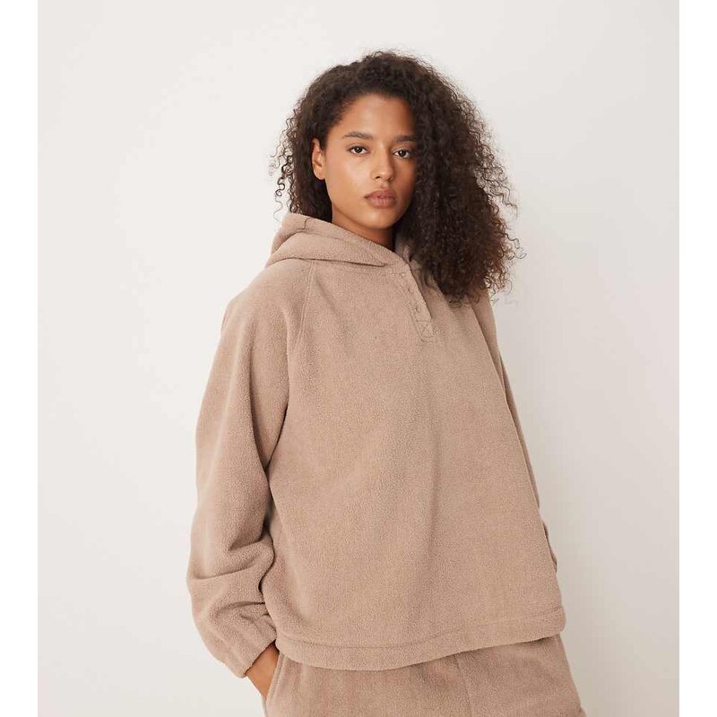ASOS Curve ASOS DESIGN Curve lounge microfleece hoodie in taupe