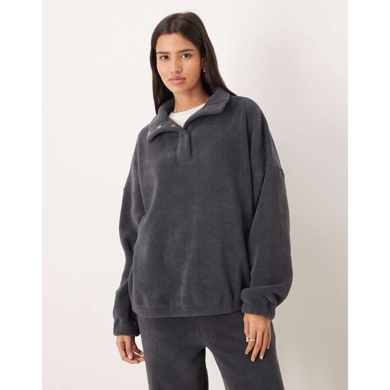 ASOS DESIGN lounge microfleece oversized collar sweat in charcoal 109185830