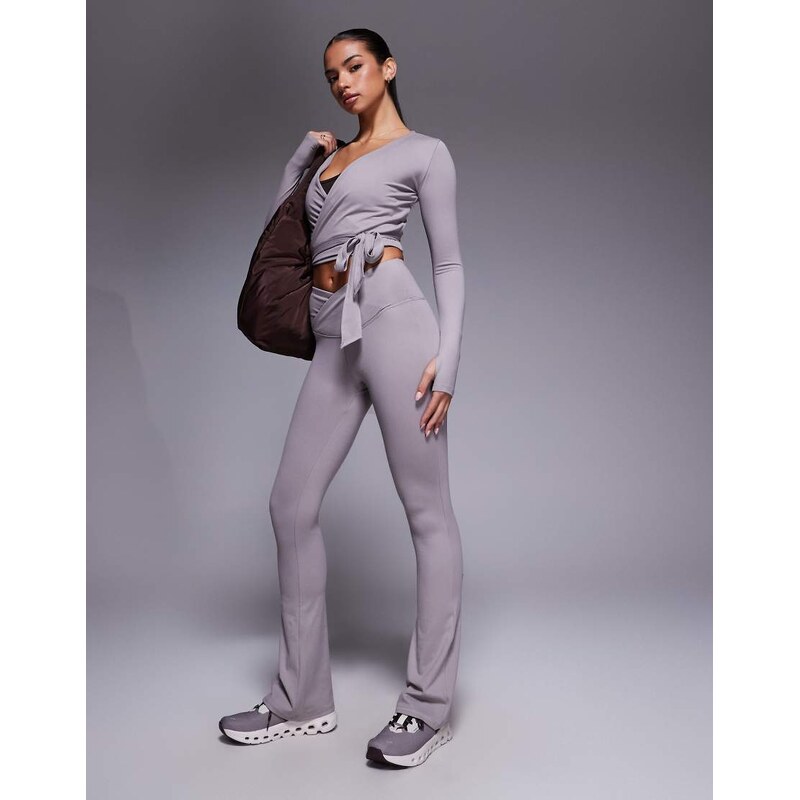 4505 Icon soft touch wrap waist slim kick yoga legging in mink-Grey 109149205