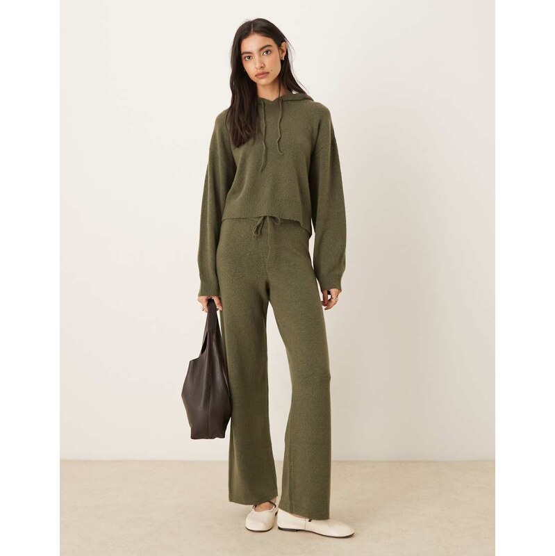 JDY knitted trouser co-ord in khaki-Green