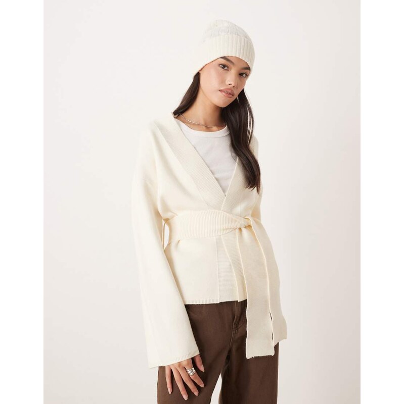 Gina Tricot knitted wrap kimono cardigan in cream-White 109149355