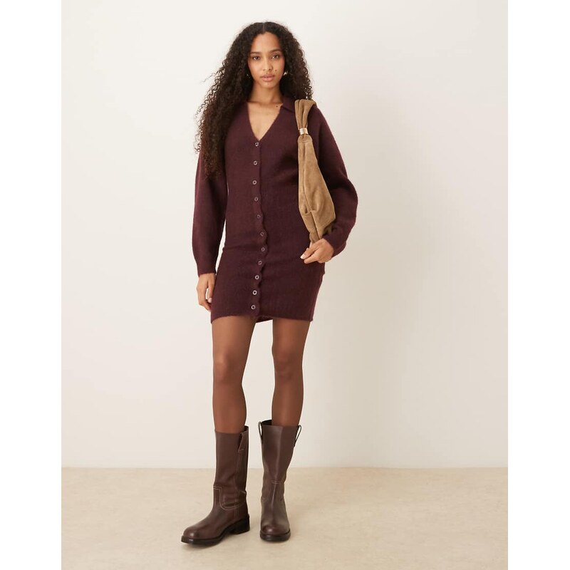 Gina Tricot long sleeve knitted button down mini dress in
