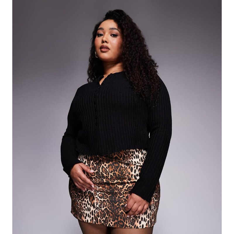 ASOS Curve ASOS DESIGN Curve mini skirt in leopard print-Brown