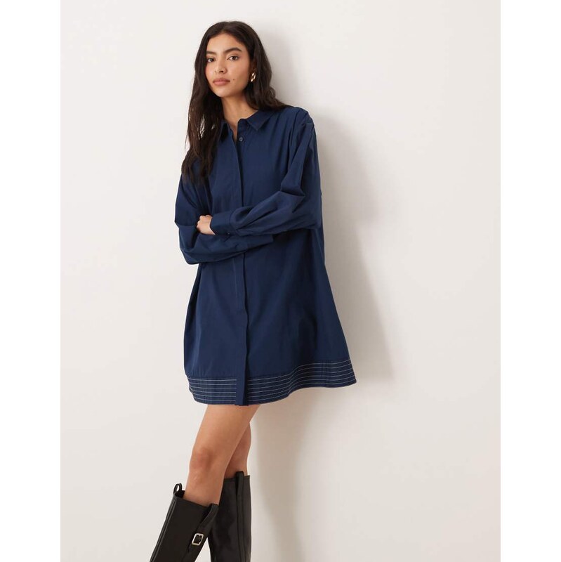 ASOS DESIGN smock shirt mini dress with stitch hem detail in