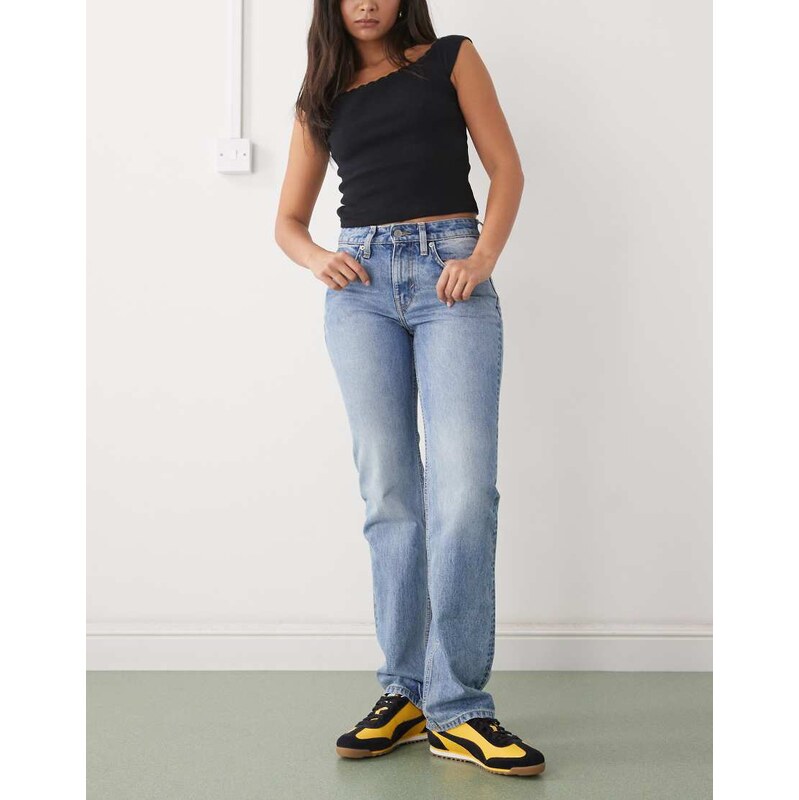 Weekday Laika mid waist straight leg jeans in blue wash