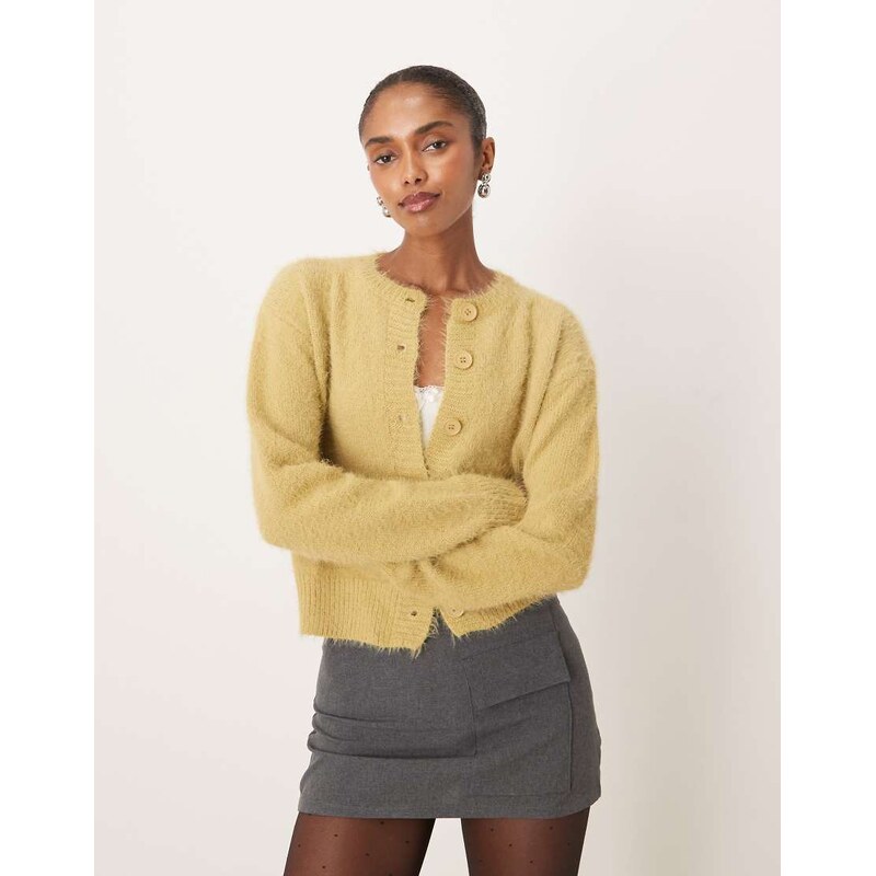 Motel audrina fluffy knit cardigan in sage-Green 115591474