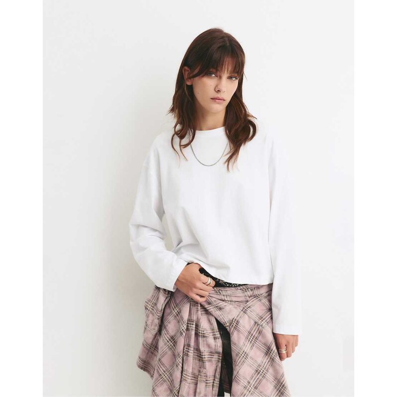 Pull&Bear Striped boxy t-shirt in white 109149497