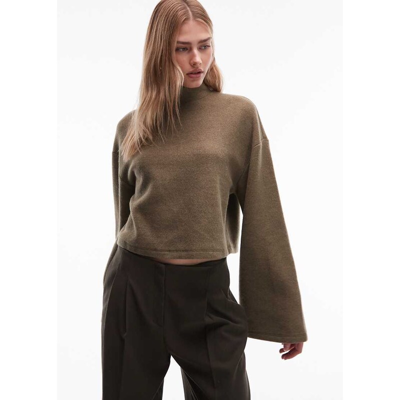 ASOS DESIGN funnel neck supersoft top co ord in olive-Green 109149498