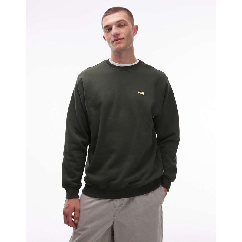Vans left chest logo loose fit sweatshirt in dark olive green