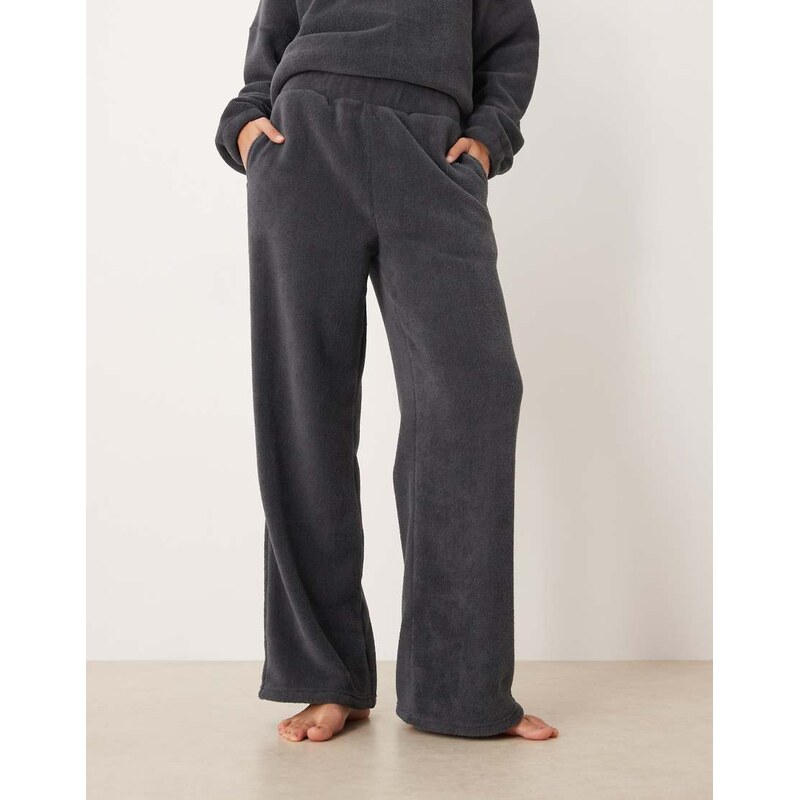 ASOS DESIGN lounge microfleece wide leg trouser in charcoal