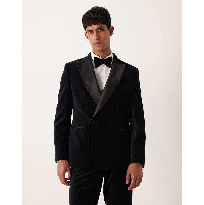 ASOS DESIGN regular suit tuxedo jacket in black cotton velvet