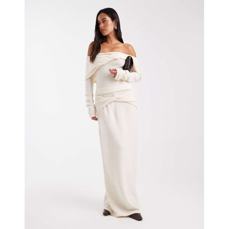 4th & Reckless knitted twist front detail maxi skirt co-ord in cream 115513795