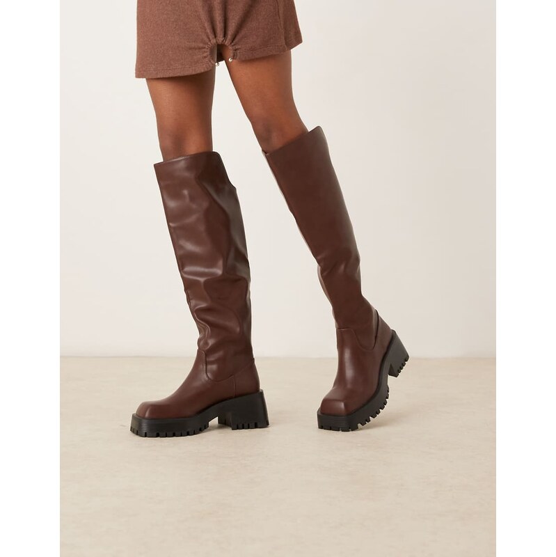RAID Maureen knee boots with buckle detail in brown 109440613