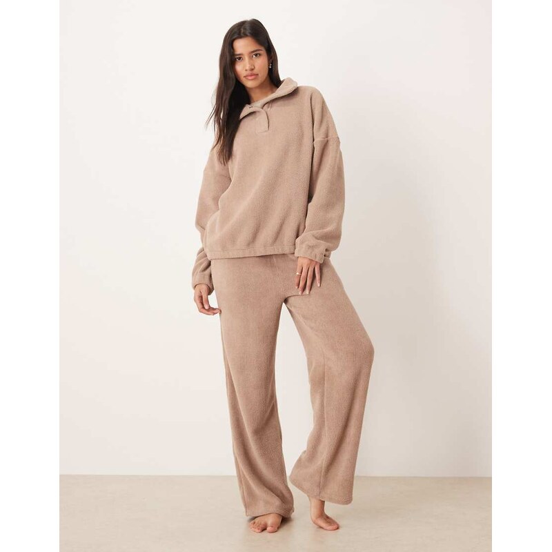 ASOS DESIGN lounge microfleece oversized collar sweat in taupe-Grey