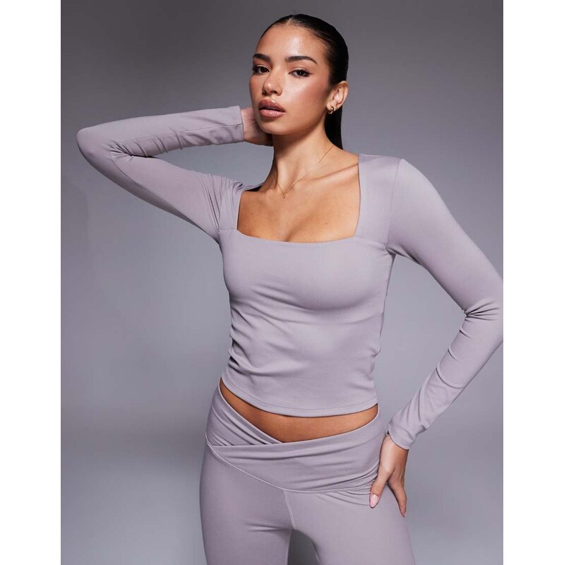 4505 soft touch square neck long sleeve top in mink-Grey 115512425
