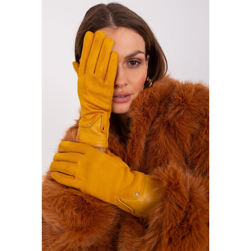 MladaModa Elegantní dotykové rukavice model 50726 hořčicové