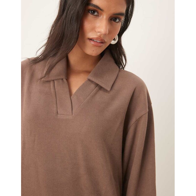 ASOS DESIGN Supersoft rugby collar long sleeve tee - BRONZE