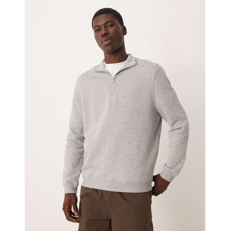 ASOS DESIGN essentials quarter zip sweatshirt in grey