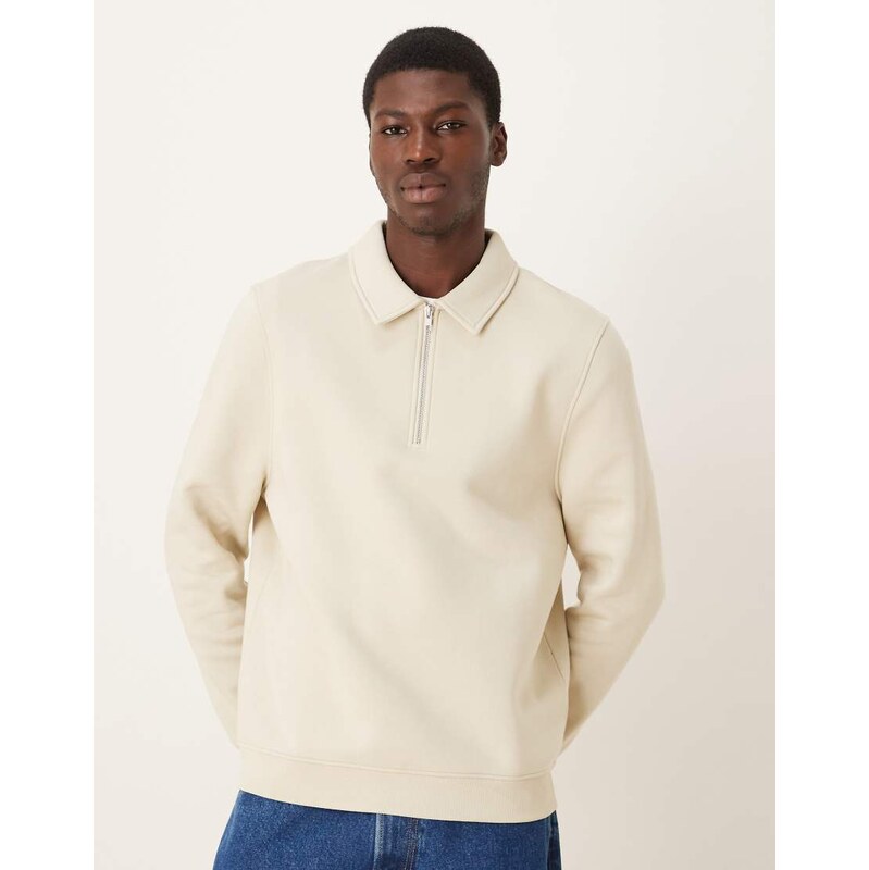 ASOS DESIGN quarter zip collared sweatshirt in beige-Neutral