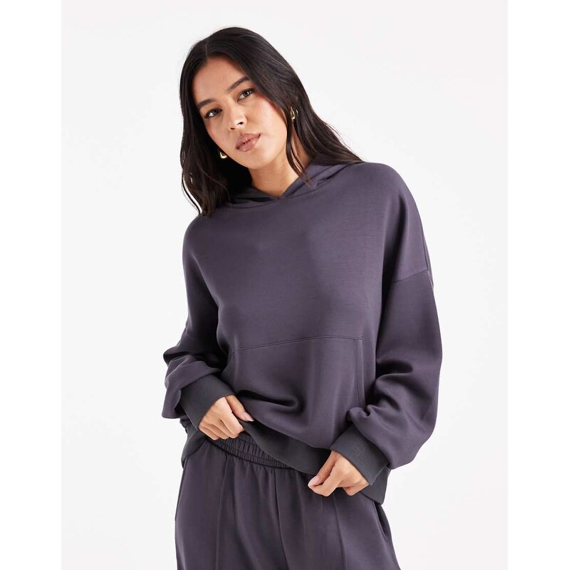 ASOS DESIGN soft touch cupro hoodie in charcoal grey