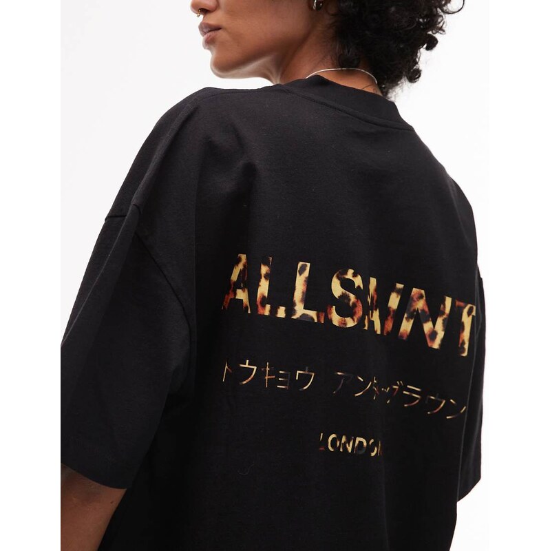 AllSaints Underground oversized t-shirt in black leopard 109185685