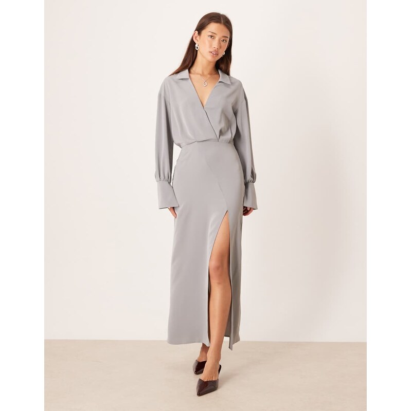 ASOS DESIGN draped shirt pencil midi skirt in grey