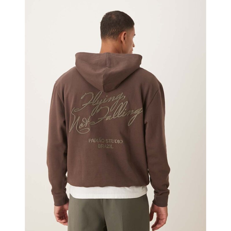 ASOS DESIGN hoodie with embroidery text print in brown