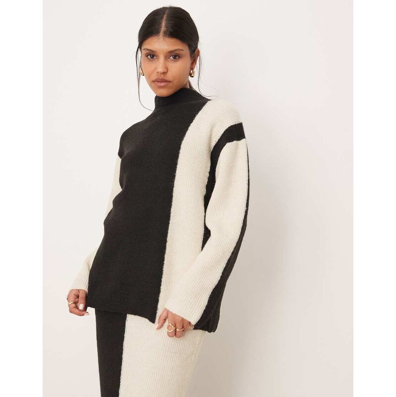 YAS constrast knitted jumper co-ord in black and cream