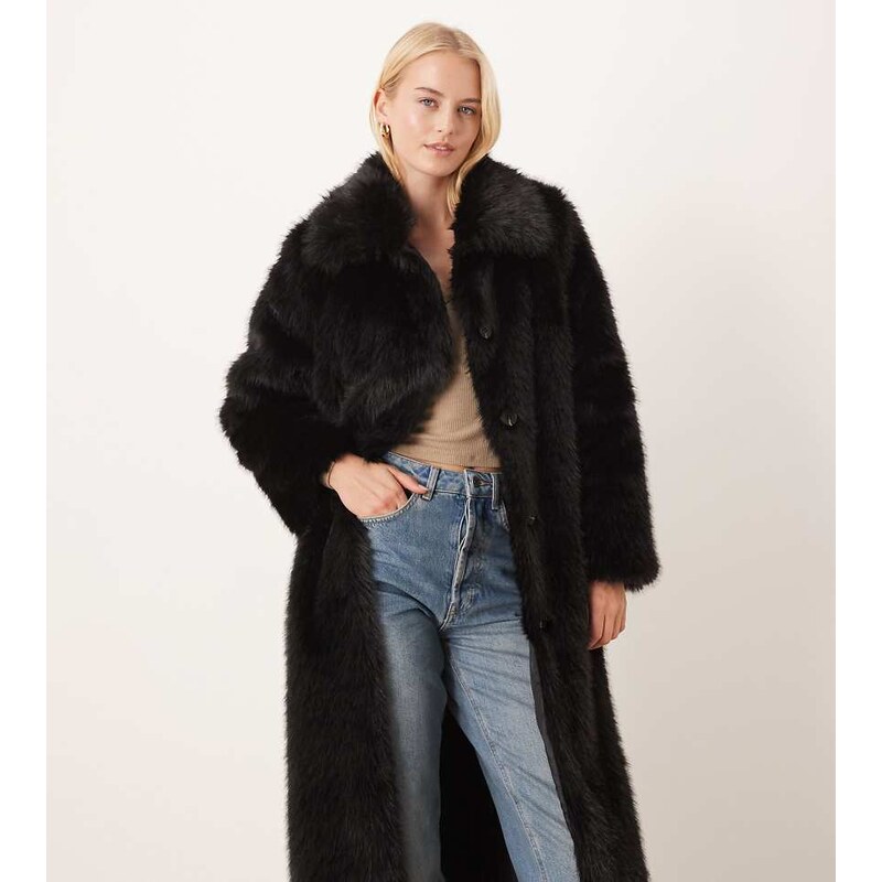 ASOS Tall ASOS DESIGN Tall longline tipped faux fur car coat in black 109187775