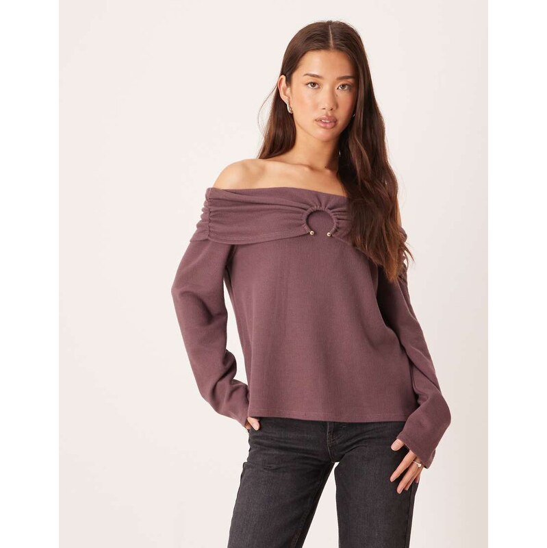 ASOS DESIGN Supersoft off shoulder hardware detail jumper in dusty plum-Brown