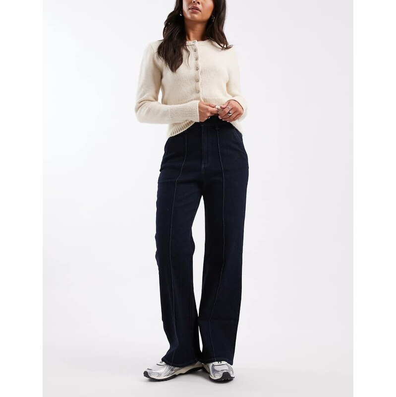 New Look front seam tailored wide leg jean in navy
