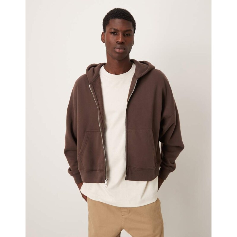 Abercrombie & Fitch essential cropped zip hoodie in brown