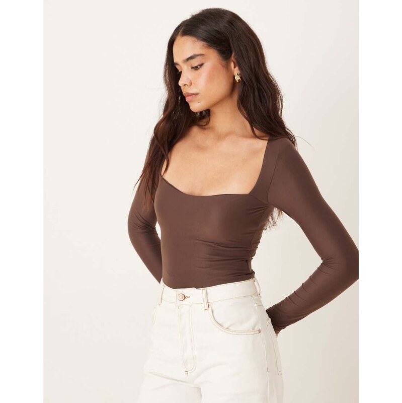 Abercrombie & Fitch long sleeve bodysuit with bra insert in brown 109173236