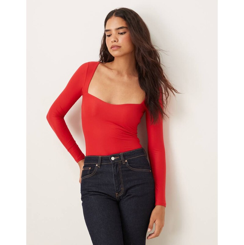 Abercrombie & Fitch long sleeve bodysuit with bra insert in red 109173237