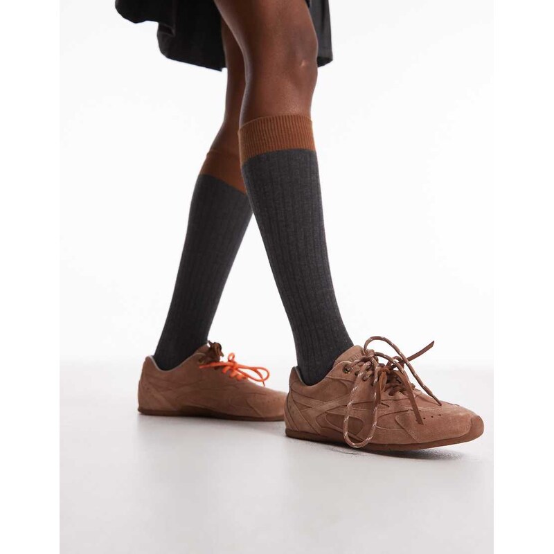 Bronx Myr-aa lace up trainers in baby mocha suede-Brown 109173240