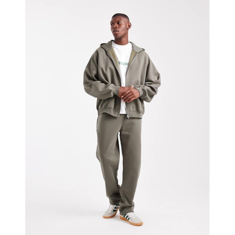 ASOS DESIGN essentials extreme oversized zip through hoodie in khaki-Green