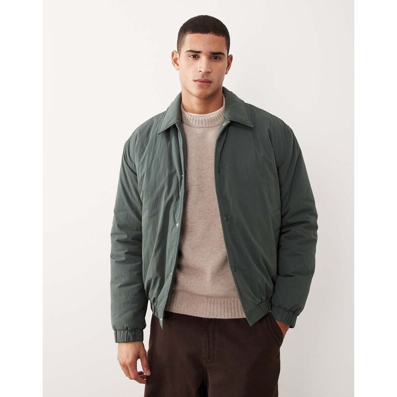 ASOS DESIGN bomber jacket in green-White