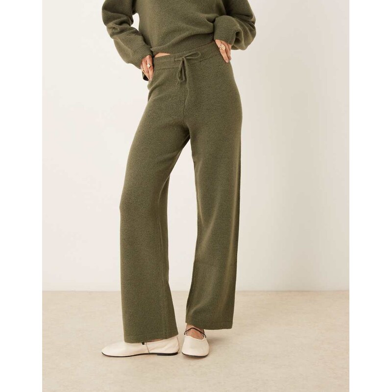 JDY knitted trouser co-ord in khaki-Green