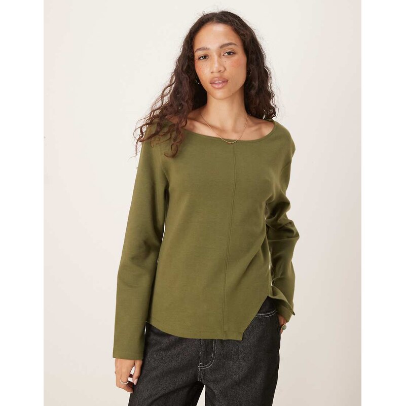 ASOS DESIGN interlock front seam off the shoulder long sleeve t