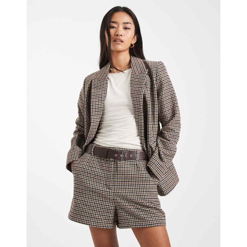 New Look co-ord check belted short in brown