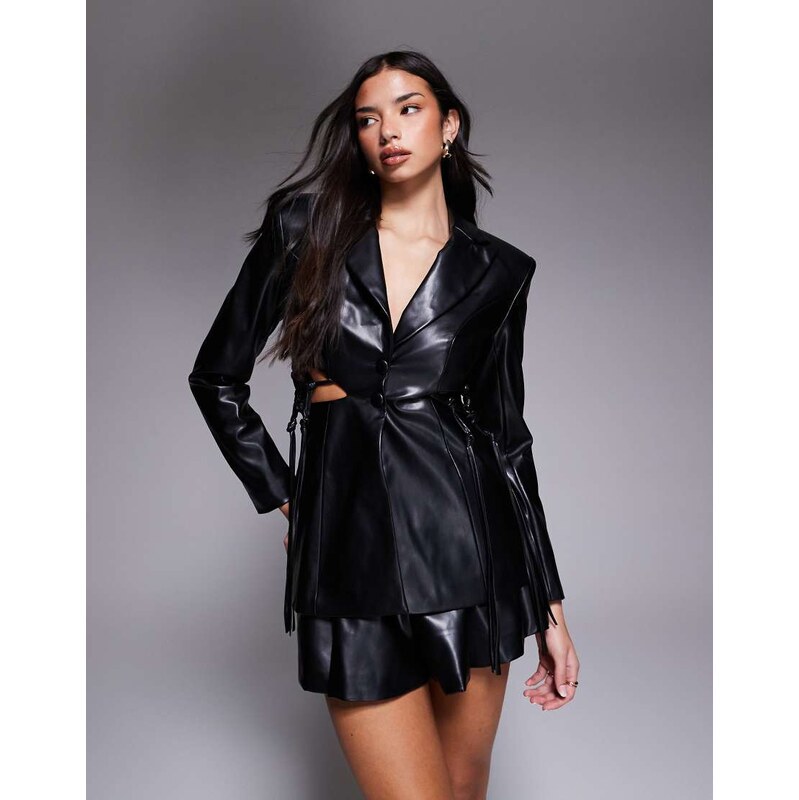 ASOS LUXE co-ord faux leather macrame blazer in black 109404761