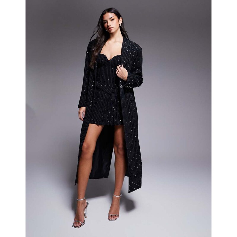 ASOS LUXE hot fix tailored maxi blazer co-ord in pinstripe-Black 109440650