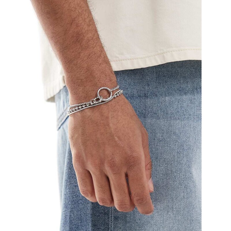 ASOS DESIGN 3 pack mixed chains bracelet with double circle and 112696547