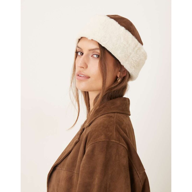My Accessories faux shearling ski beanie in brown-Multi 109347046