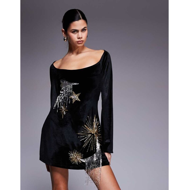 ASOS DESIGN super scoop long sleeve mini dress with aline skirt