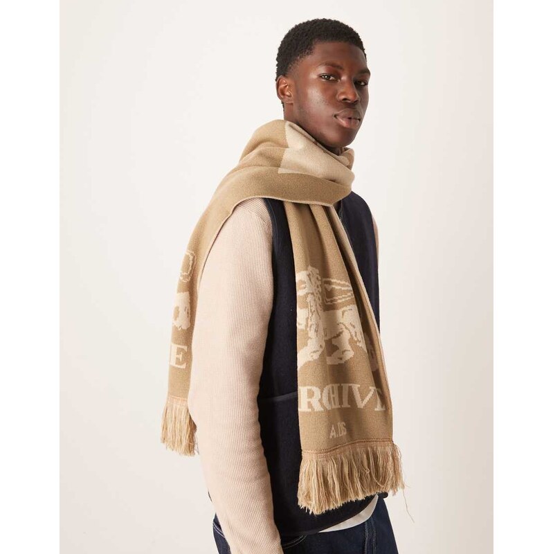 ASOS DESIGN knitted archive graphic scarf in neutral