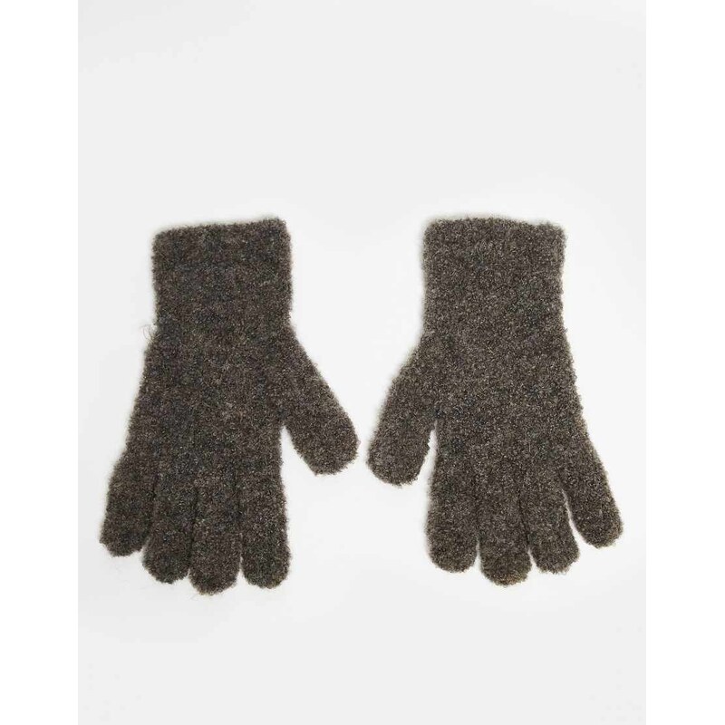 ASOS DESIGN ribbed boucle knitted gloves in grey