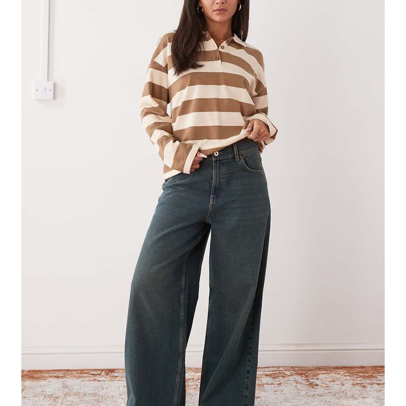 COLLUSION X003 wide leg mid rise jean in greenwash-Blue