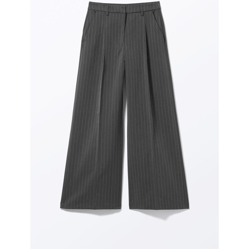 H&M - Pleated High Waist Wide Leg Suiting Trousers - šedá 108130231