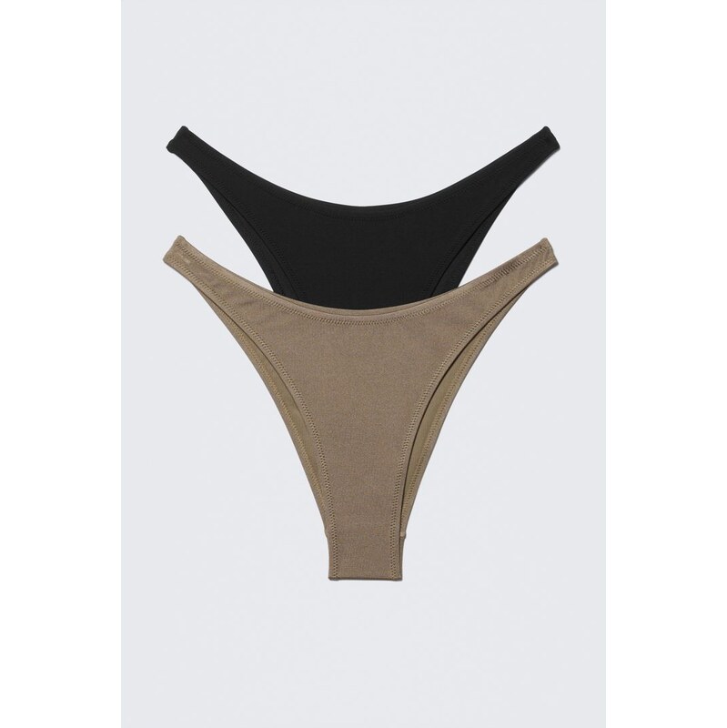 H&M - 2-pack Mini Brazilian Bikini Bottoms - hnědá 108130409